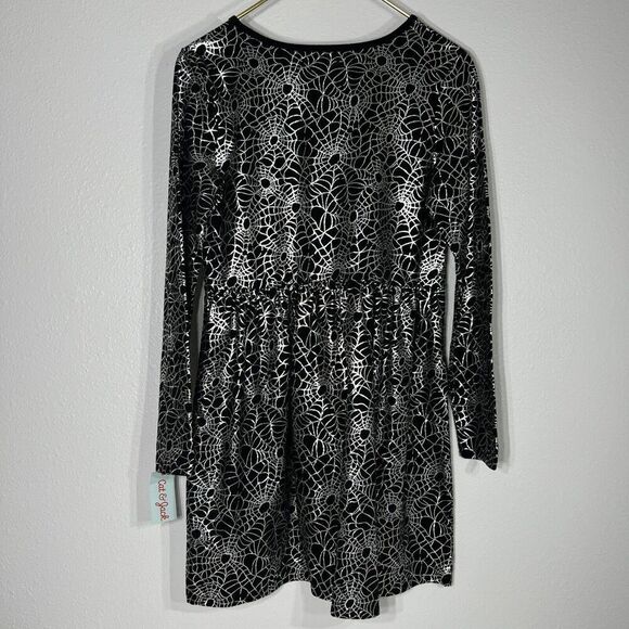 Cat & Jack Spider Web Dress Kids XL 14/16 Black Halloween Silver Metallic Spooky - Picture 4 of 10